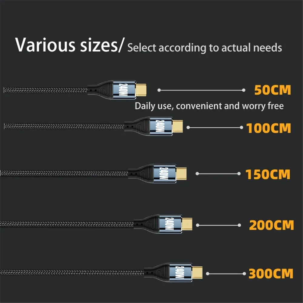 

240W PD Fast Charger Cable Adapter Type C Male to Type-C Male 480Mbps Data Transfer Converter For Macbook Air Pro Iphone Samsung