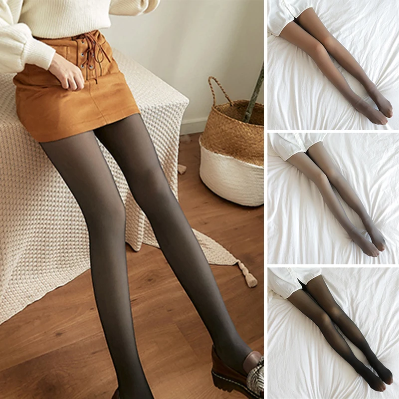 Fleece Tights Thermal Pantyhose for Winter Cold Weather Women's Sheer Fake Translucent Stockings Warm Soft Bodysuit Durable