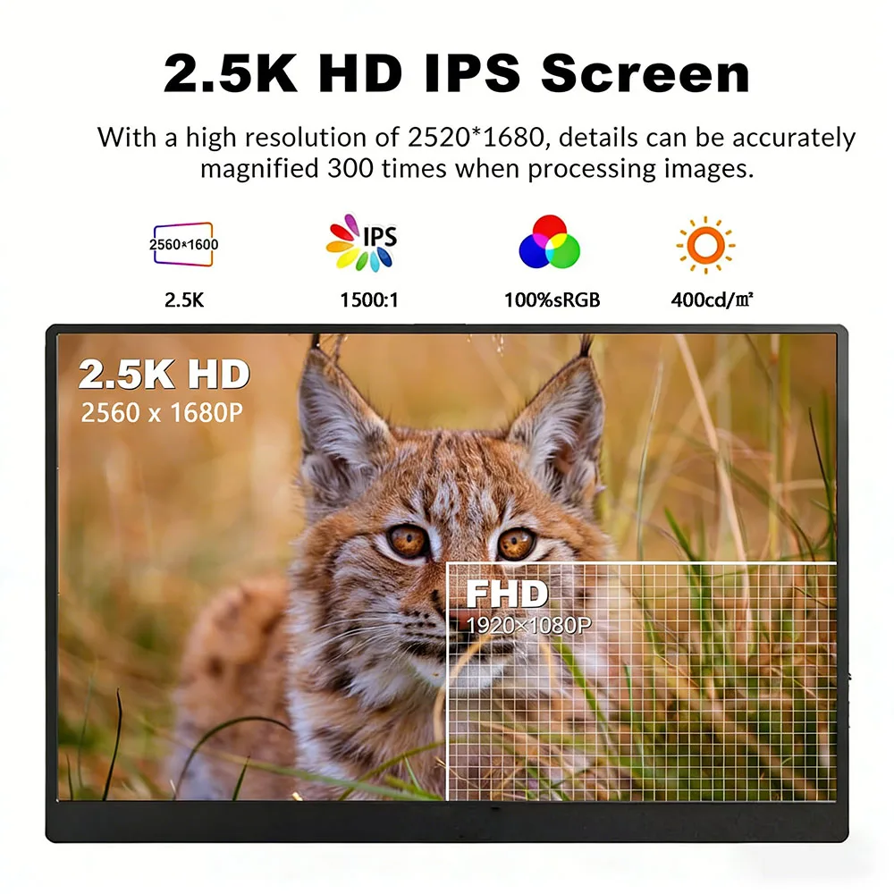 16 inch Portable Monitor 2.5K 2560x1680P Gaming External Display Touch Screen For Cell Phone XBox PS4/5 Switch Laptop Extension