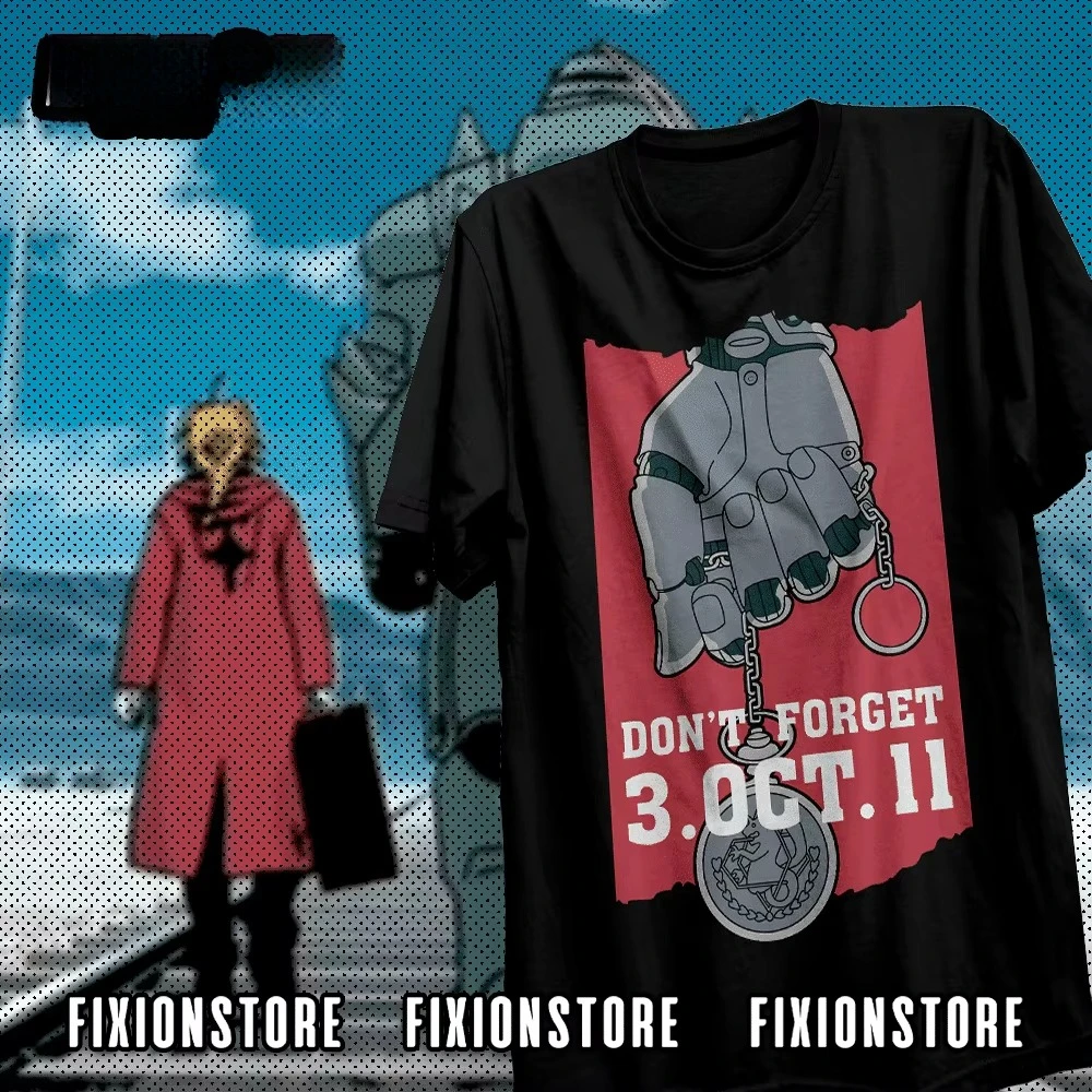 Camiseta Oversize de Algodón Fullmetal Alchemist 2026 con Estampado de Anime de Alphonse Elric Automail Glove Pocket Watch Quote Red Block