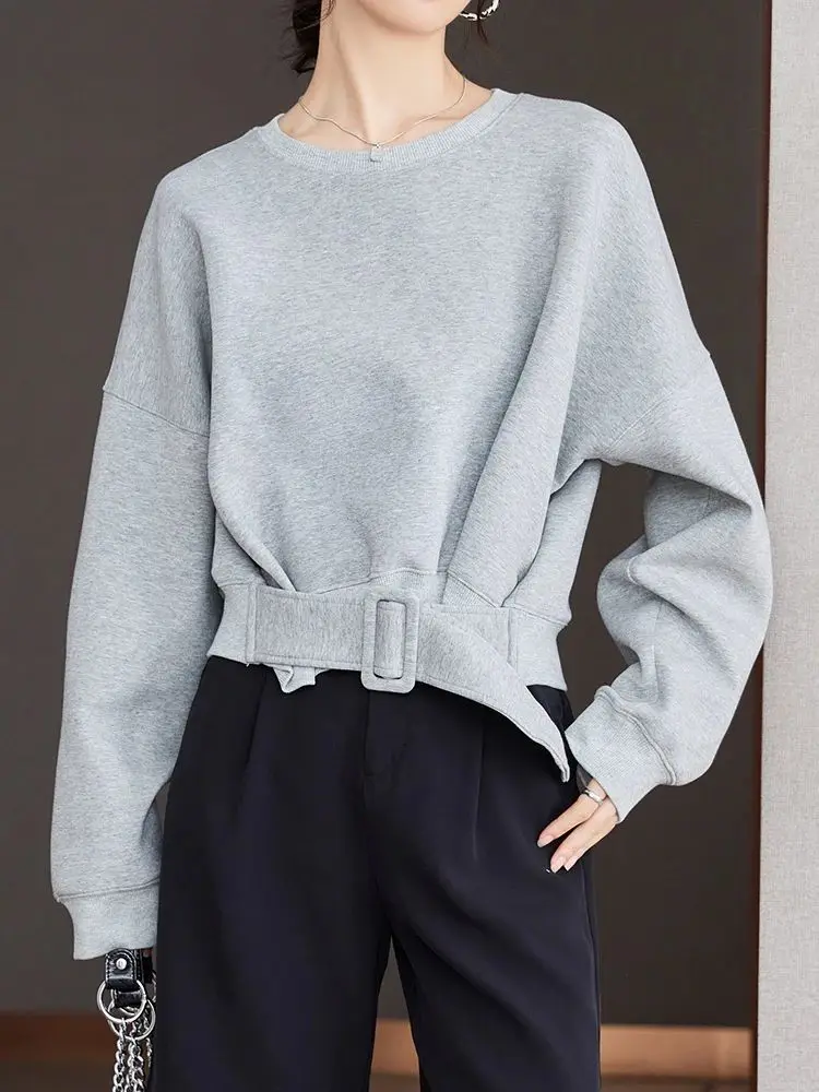 

Stylish Grey Long Sweatshirts Autumn Winter Women Plain Cleanfit A-Line Sleeve Polyester Thin Non-Shrinking Ladies Shirt