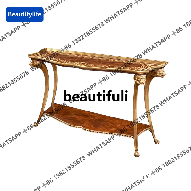 D183 Solid wood gold foil craft entrance table Lion head beast head French entrance table