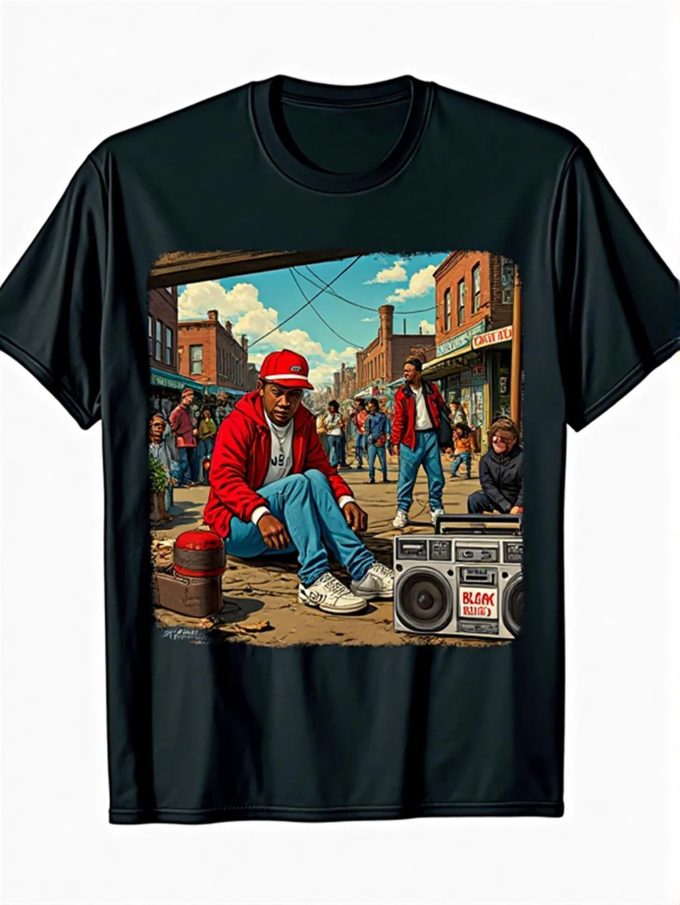 

Top Pick Local Men's Retro Hip-Hop Pattern Tee Black Retro Streetwear Graphic Tee