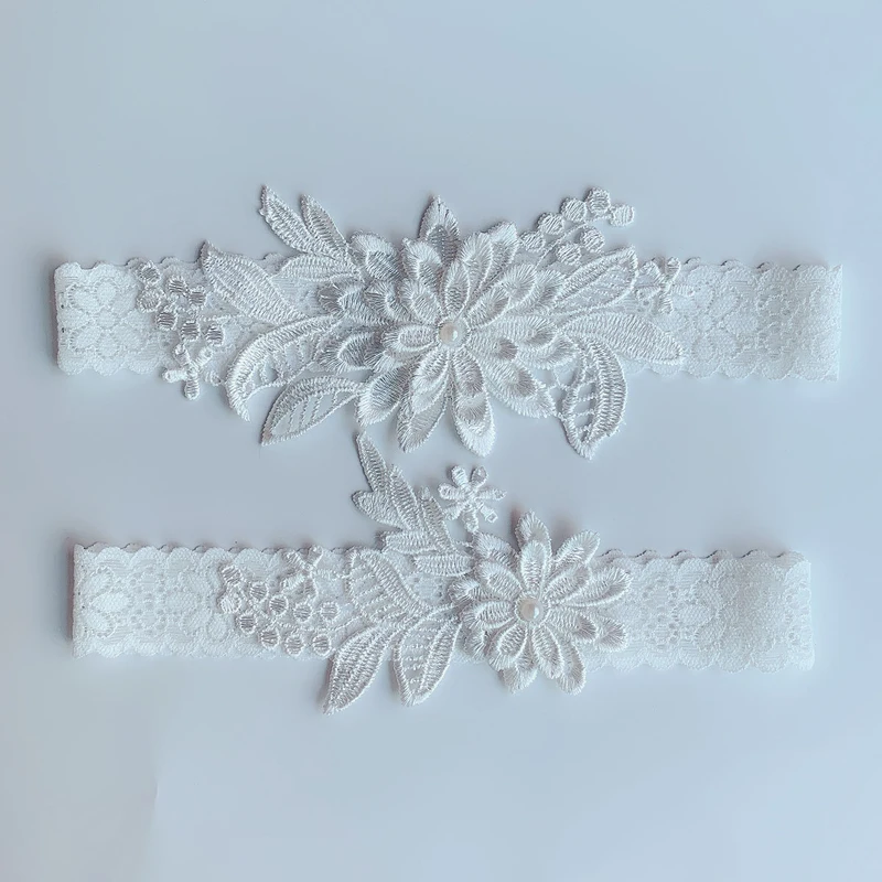 جوارب الرباط حزام الأبيض الفخذ الساق الرباط الدائري للنساء الزفاف موضة مثير زهرة الدانتيل اكسسوارات العروس الرباط الحزام #5