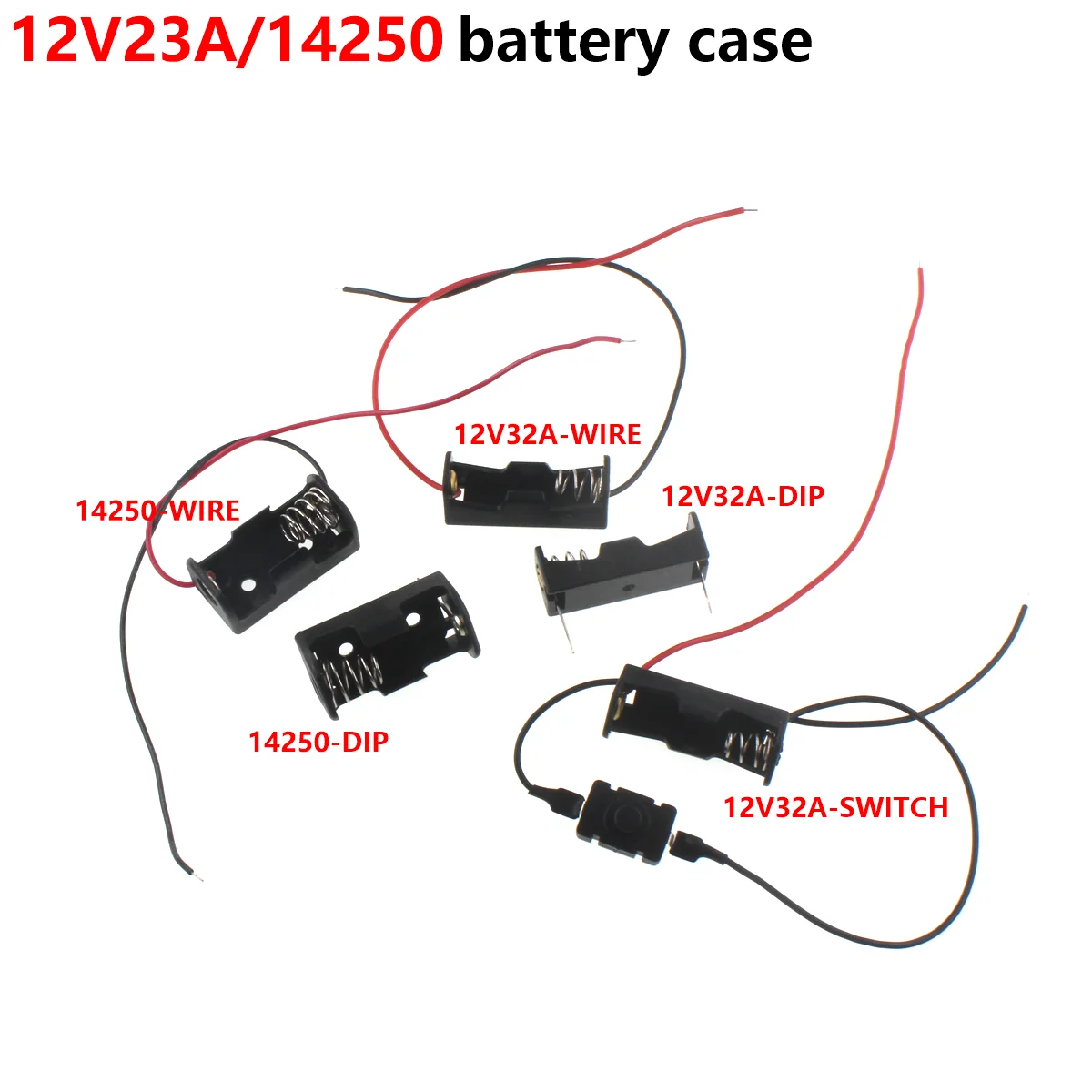 5PCS 12V23A Battery Box Battery Holder 14250 Battery Box 23A 12V with Wire Switch and Pin