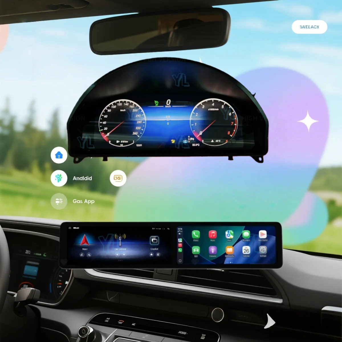 Wireless Carplay Dual Screen Android 13.0 Car Radio Head Unit For Mercedes-Benz GLK 2013-2015 GPS Navi Touch Screen Replacement