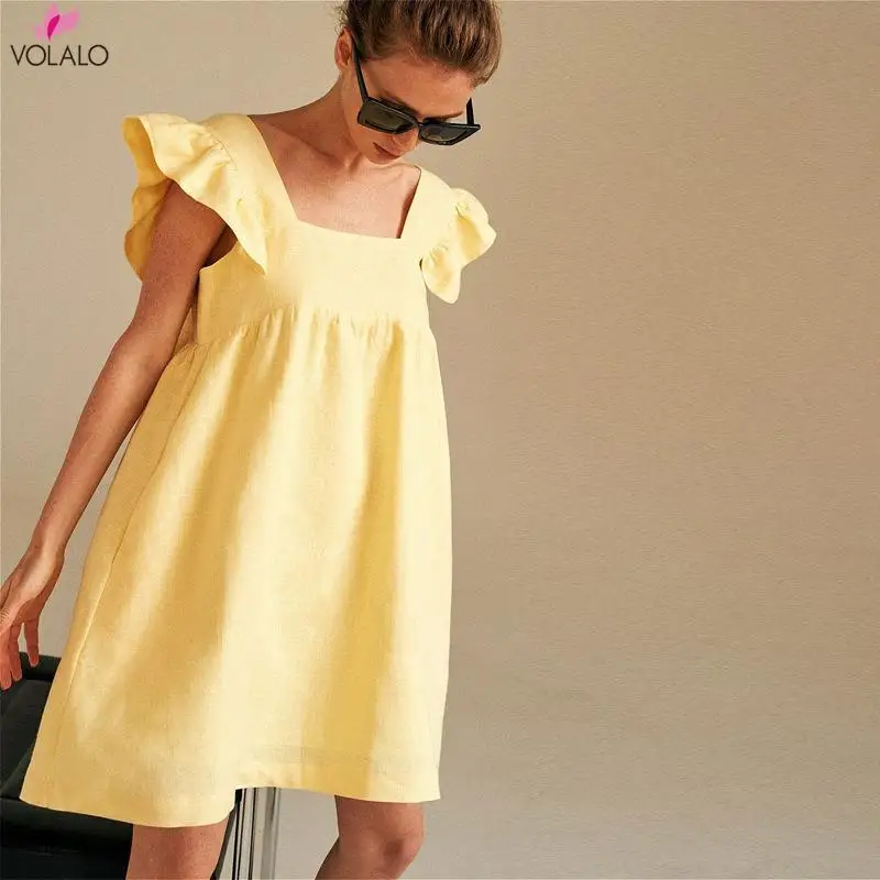 

VOLALO 2024 Women Summer Sexy Dress Square Neck Solid Color Sexy Women Cute Dress Elegant Women Clothes Vestidos