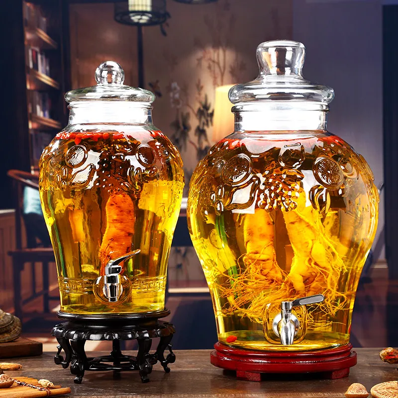 Glass Wine Fermentation Jar . . Lead-Free Household with Faucet Sealed Ginseng