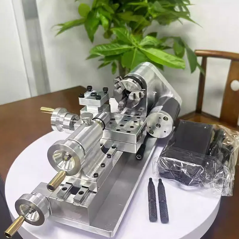 مخرطة صغيرة ذاتية الصنع - مخرطة صغيرة محمولة لأعمال النجارة المنزلية متعددة الوظائف لسطح المكتب مخرطة صغيرة 24 فولت 80 وات #4