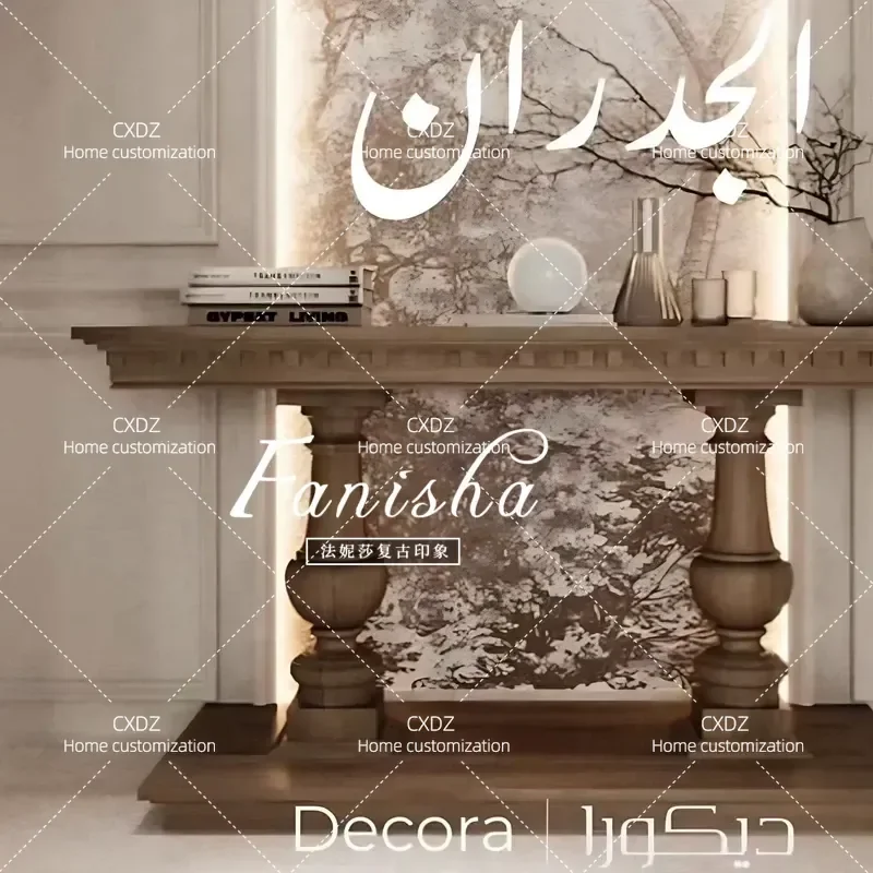 Solid Wood Retro Entrance Table Carved Foyer Console for Corridor Aisle Wall Mounted Entryway Table Against the Door