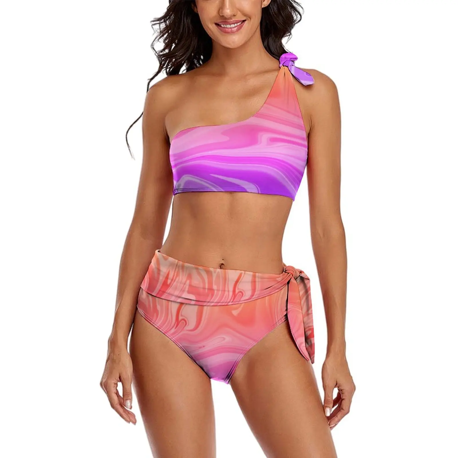 

Sexy Blue Pink Ombre Bikini Swimsuit Gradient Abstract Print Swimwear High Waist Stylish Bikinis Set Push Up Feminine Bikinis