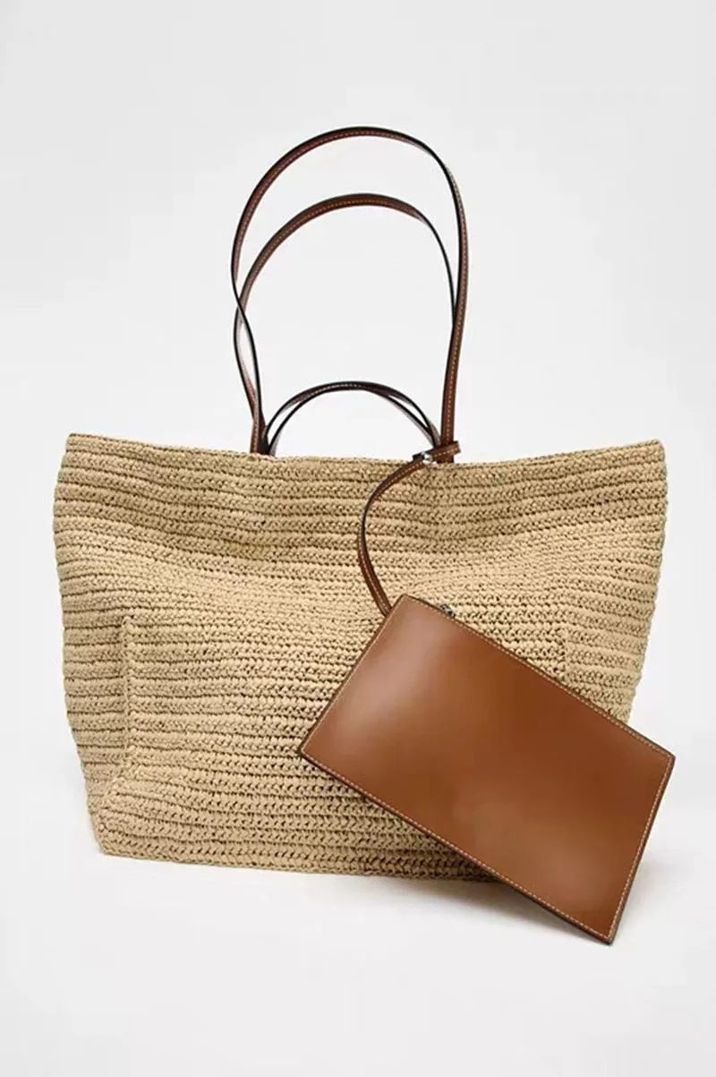 

Woven Armpit Large Casual Crochet Tote Bag Women Shouder Bohemian Straw Underarm Summer Beach Shopping Bags