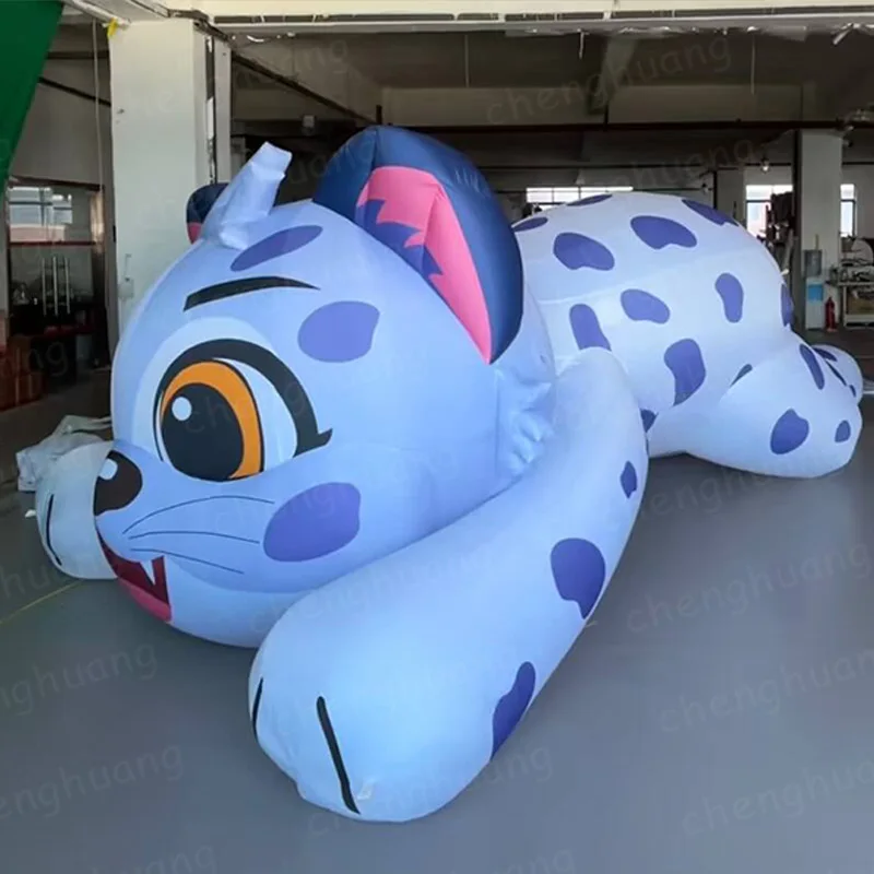 Gato azul inflable gigante con soplador, modelo de aire animal, accesorio de decoración promocional interactivo a gran escala para exteriores