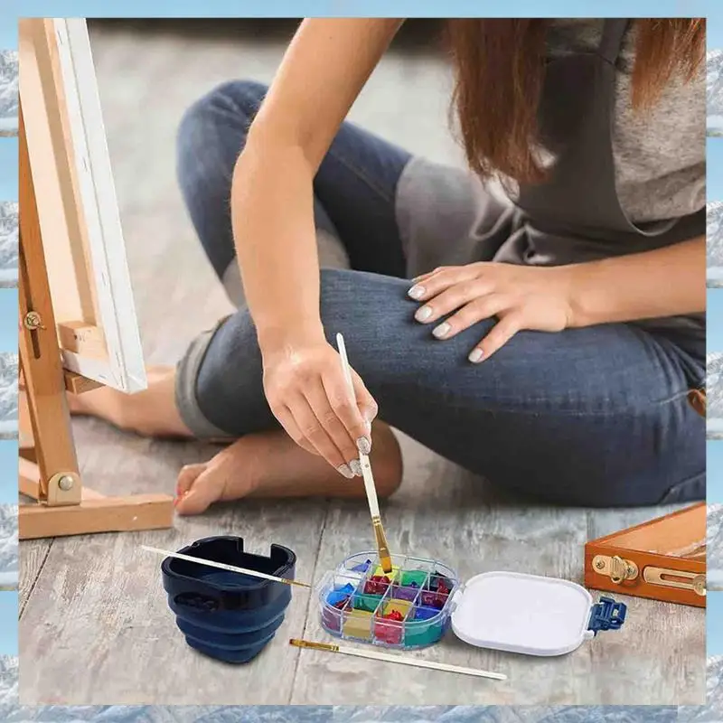 

2025 Hot Style 2X Airtight Paint Saver Storage Palette Box, 16-Well Palette Box With Lid, Include Paint Brush Basin