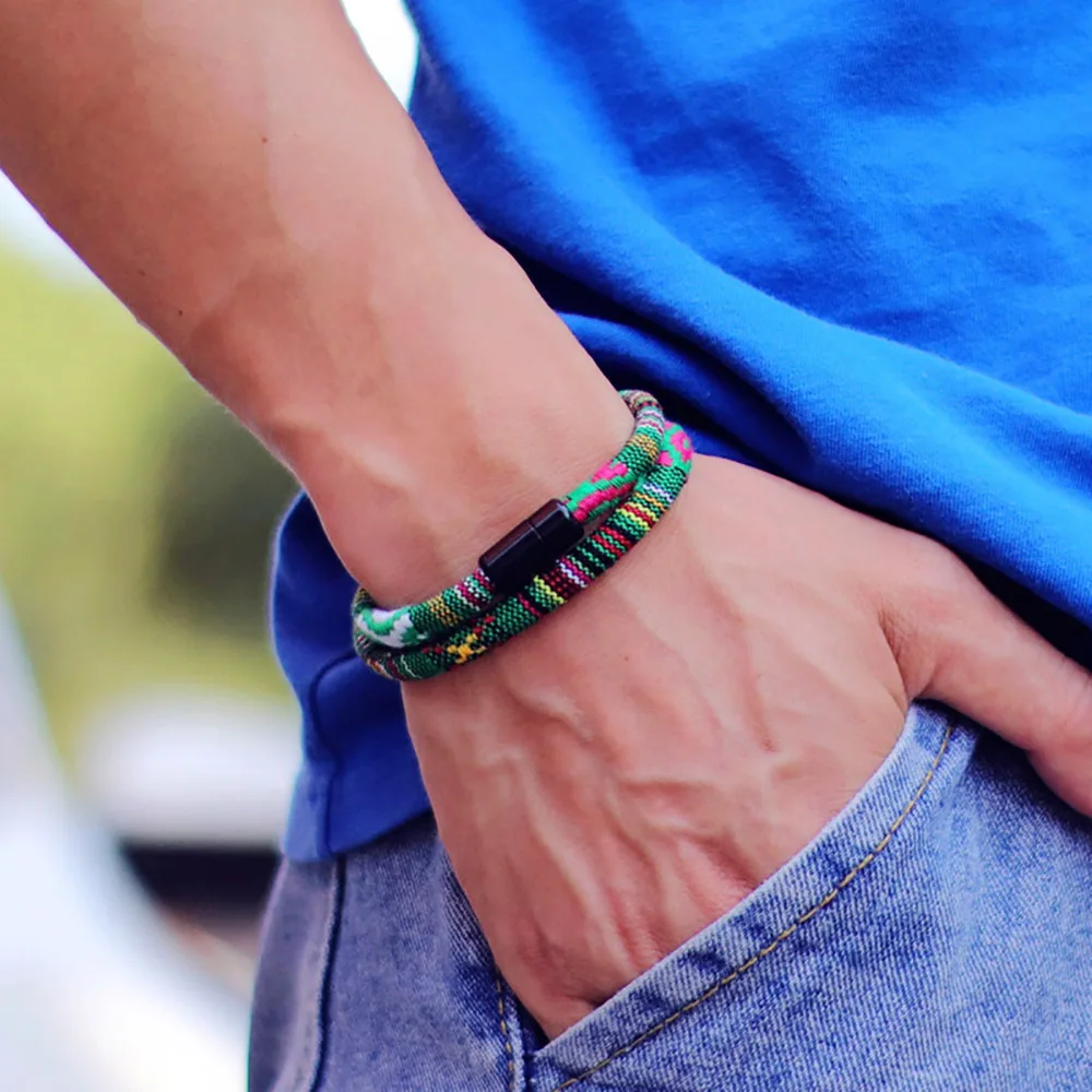 Bohemian Bracelet Men Magentic Lucky Fabric Braslet Minimalist Ethnic Brazalete Boyfriend Gift Pulseras Verano Homme