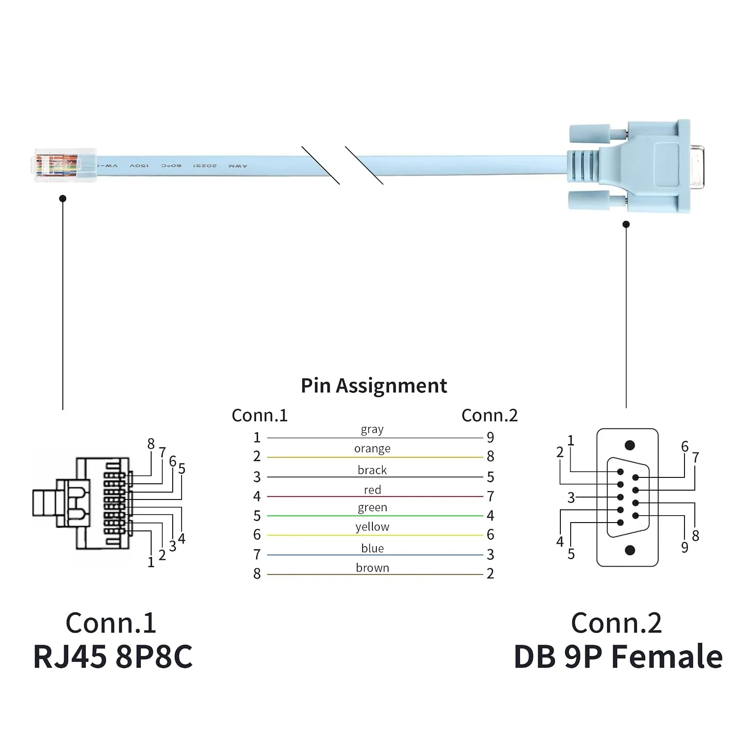 Replacement RJ45 to RS232 Cable DB9 9pin Serial Port Female to RJ45 Male Cat5 Ethernet LAN Console Cable For Cisco Router Switch