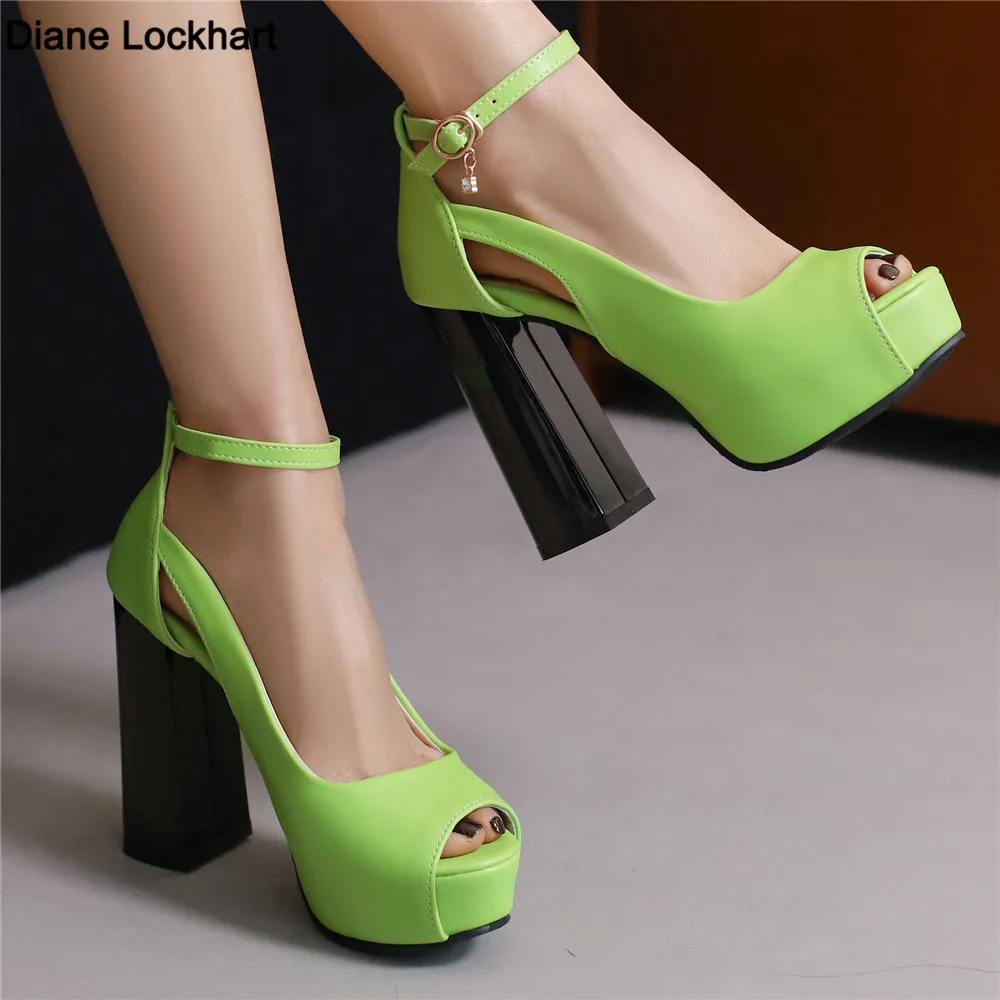 

Summer European and American Peep Toe Shoes Super High-Heeled Pumps Platforms Goth Sandals Ankle Strap Buckle Wedding Party Shoe