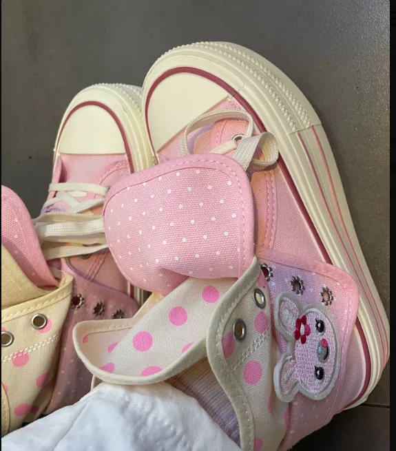 

Summer Autumn Women's Shoes Japanese Style Cute Polka Dot Thick Sole High Top Girls Canvas Shoes Kawaii Flats for Student