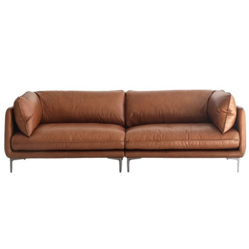 

Retro French sofa household living room small apartment oil wax leather sofa light luxury Italian simple mocha antique style