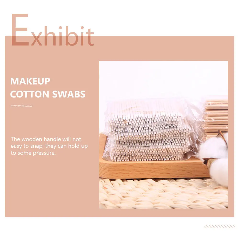 1000Pcs Disposable Cuspidal Cotton Swabs with Strong Wooden Sticks for Beauty Application Touch Up Removal Precision