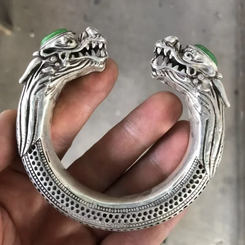 Tibetan Silver cuff bangle faucet inlaid with agate fashion personalized men and women couple fashion jewelry gift