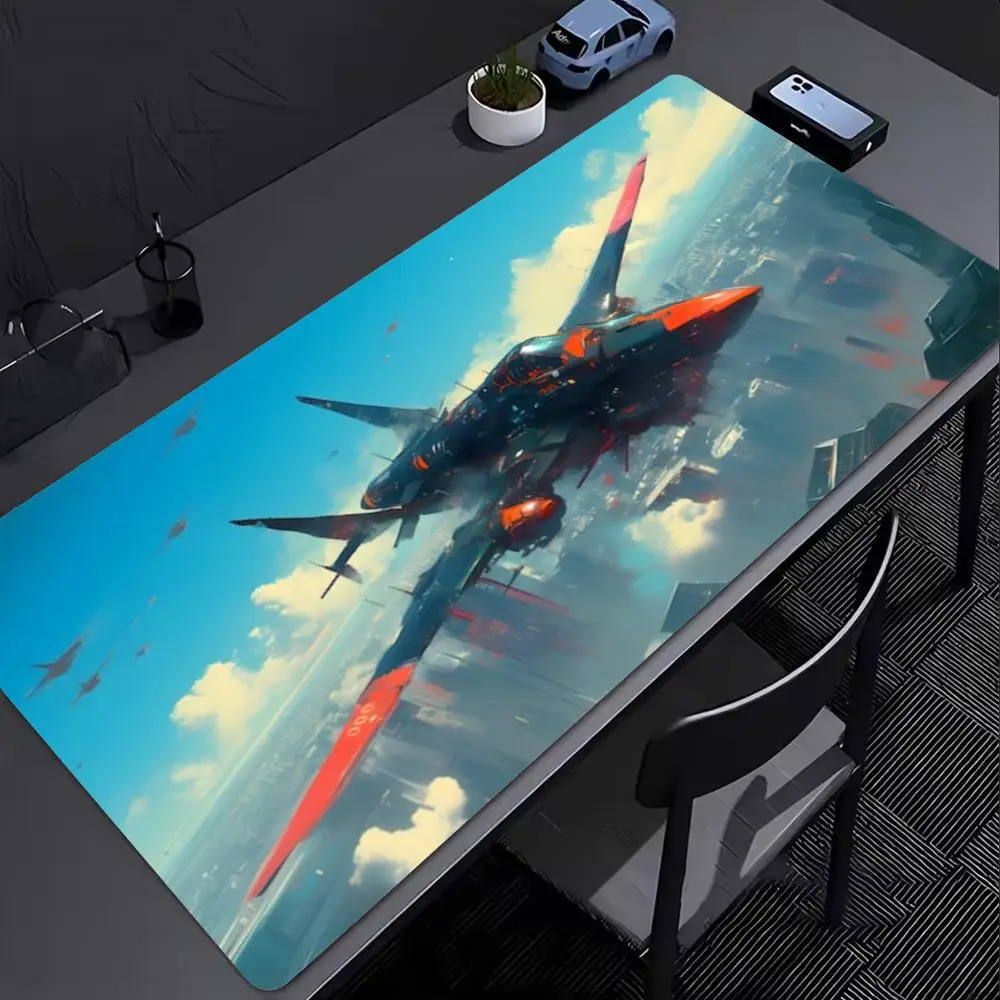 Sci-Fi Fighter Jet Mouse Pad XXL Gaming Deskmat Non-Slip Rubber Mouse Mat Futuristic City Keyboard Desk Pad Computer Accessories