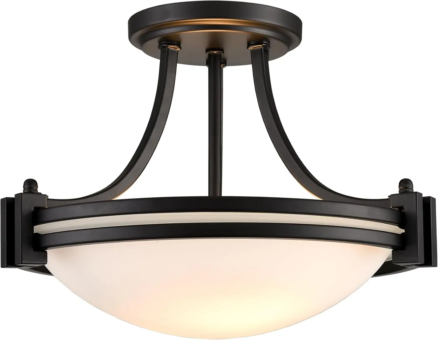 

Matte Black Semi Flush Mount Ceiling Light Modern Farmhouse 2-Light Milk Glass Ceiling Light Fixture For Hallway Bedroom