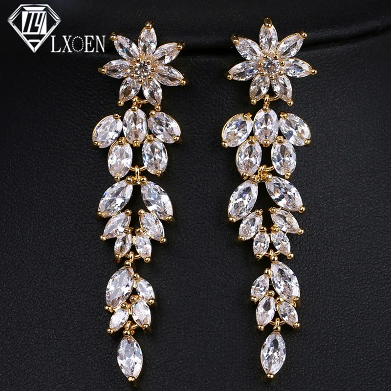 LXOEN Brilliant Silver Color CZ Cubic Zircon Long Drop Earrings for Bridesmaid Women Wedding Earings Gift Jewelry Aretes Largos