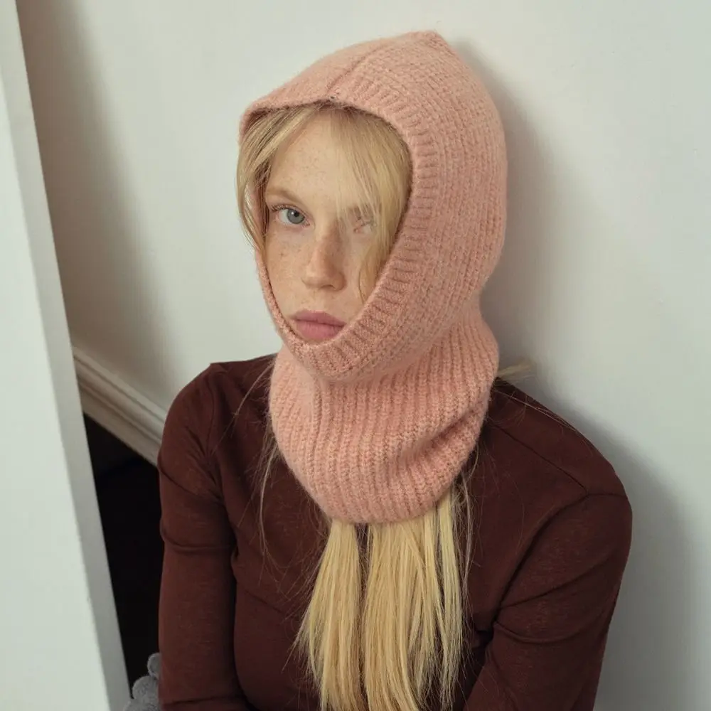 Cute Alpaca Wool Balaclava Hat Wool Blend Solid Color Knitted Hat Beanie Soft Ear Protection Hat Winter/Autumn