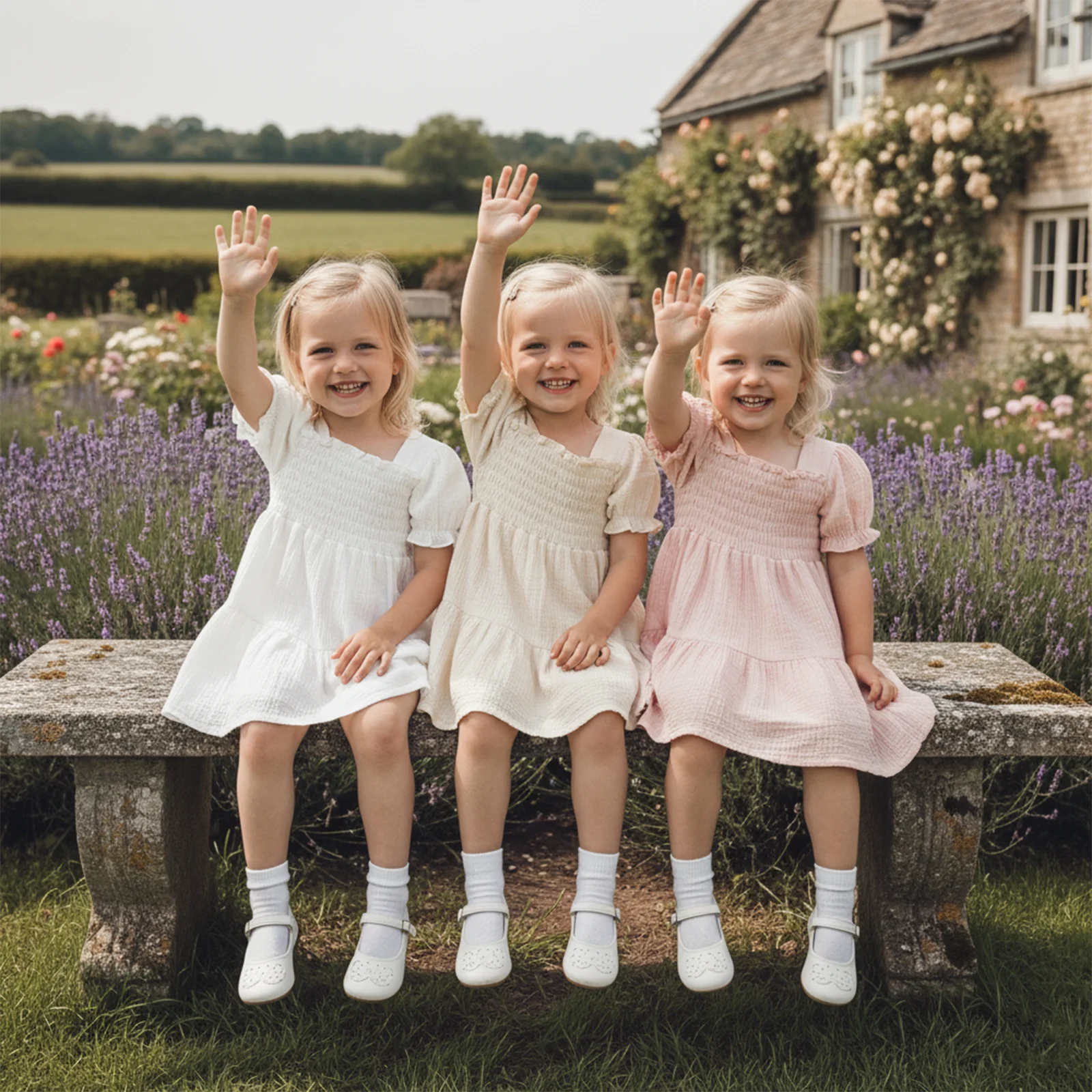 ملابس الأطفال الصغار فستان صيفي للفتيات بأكمام قصيرة منتفخة ورقبة مربعة على شكل حرف A فساتين الأميرة #1