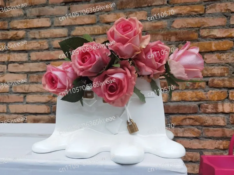 Bag Melted Vase Ornament, Sculpture Light Luxury Modern Abstract Trend Trendy Brand ROSE Soft Packaging