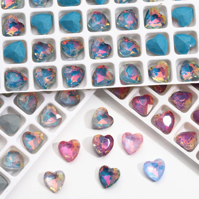 20Pcs Nail Art Rhinestones Colorful Sparkle DIY Heart Shaped Glass Gem Stones For 3D Decals Nail Art Decorations 8x8mm Charms