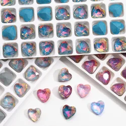 20Pcs Nail Art Rhinestones Colorful Sparkle DIY Heart Shaped Glass Gem Stones For 3D Decals Nail Art Decorations 8x8mm Charms