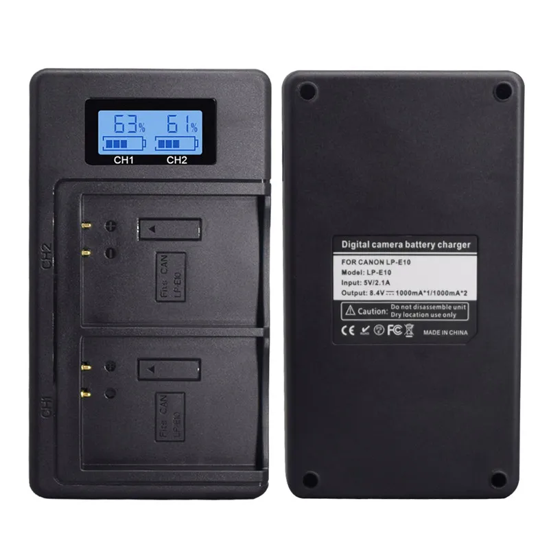 LP E10 LCD USB Dual Slot Smart Charger for Canon EOS 1100D 1200D 1300D Kiss X50 X70 X80 Rebel T3 T5 Camera Battery LP-E10 LPE10