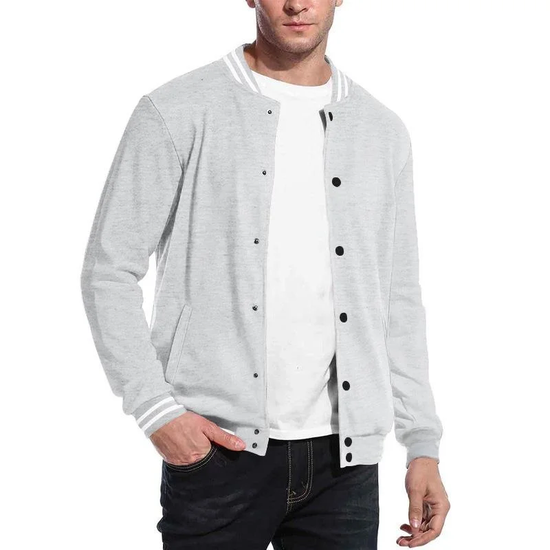 Men's Baseball Jacket Flight Stand up Collar Loose Fit Fce Composite Material Thickened Sleeve Long Sport Style Pure Color
