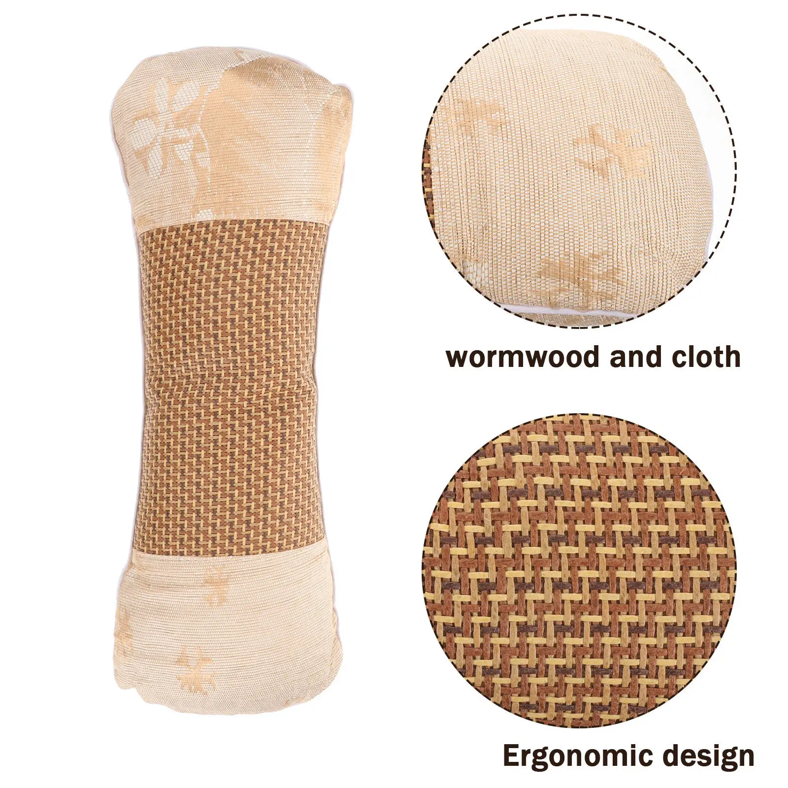 Wormwood Filled Neck Roll Ice Silk Fabric Ergonomic Pillow Cooling Support for Neck and Lumbar Spine Summer Pillow