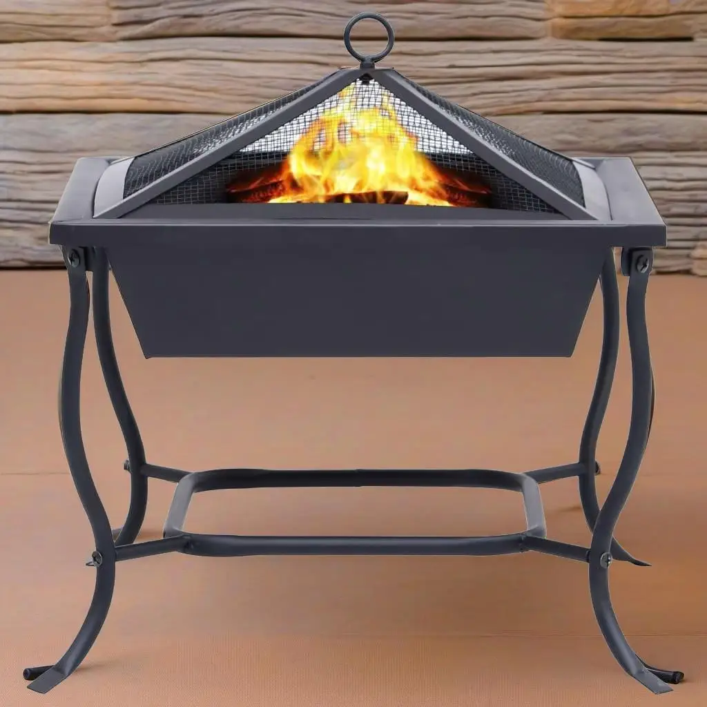 16.5x16.5x17.7 Inch Black Steel Fire Pit - Outdoor Portable Backyard Heating