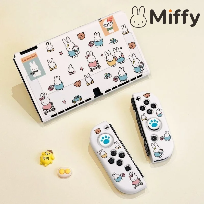 Anime Miffy Console Case for Nintendo Switch OLED NS2 Joy-Con Soft Silicone Ultra-Thin Easy Removal Sweat-Resistant Cover Shell
