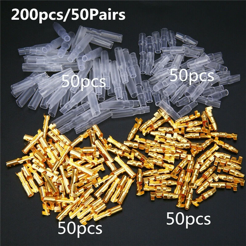 Connecteur de terminal bout à bout mâle et femelle, 200 pièces, 4.0, terminal pressé à froid avec gaine, 50 jeux