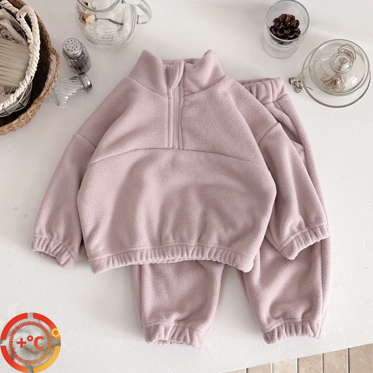 

Дети Плюшевая одежда Baby Girl Термальный костюм Pink Zipper Pullover + Pants Cute Осень Зима Наряд