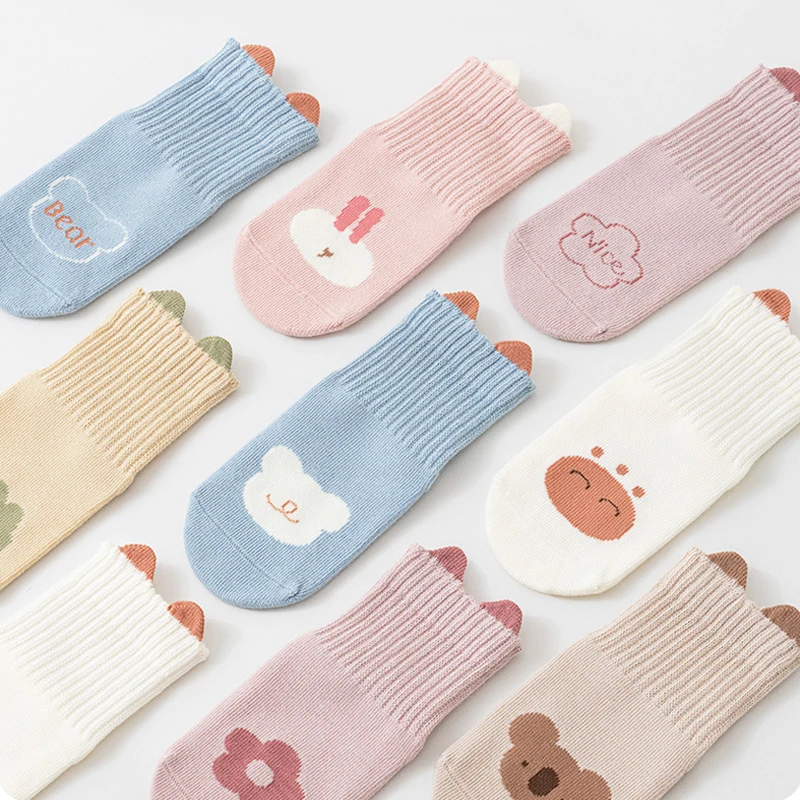 3 Pairs Anti Slip Baby Floor Socks Cute Cartoon Toddler Socks Soft Indoor Newborn Non-slip Socks For Boys and Girls