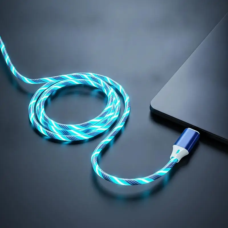 LED Flowing Light Phone Charging Cable USB 3A Fast Charge Cool Colorful Glow for Car Interior Youth Gift