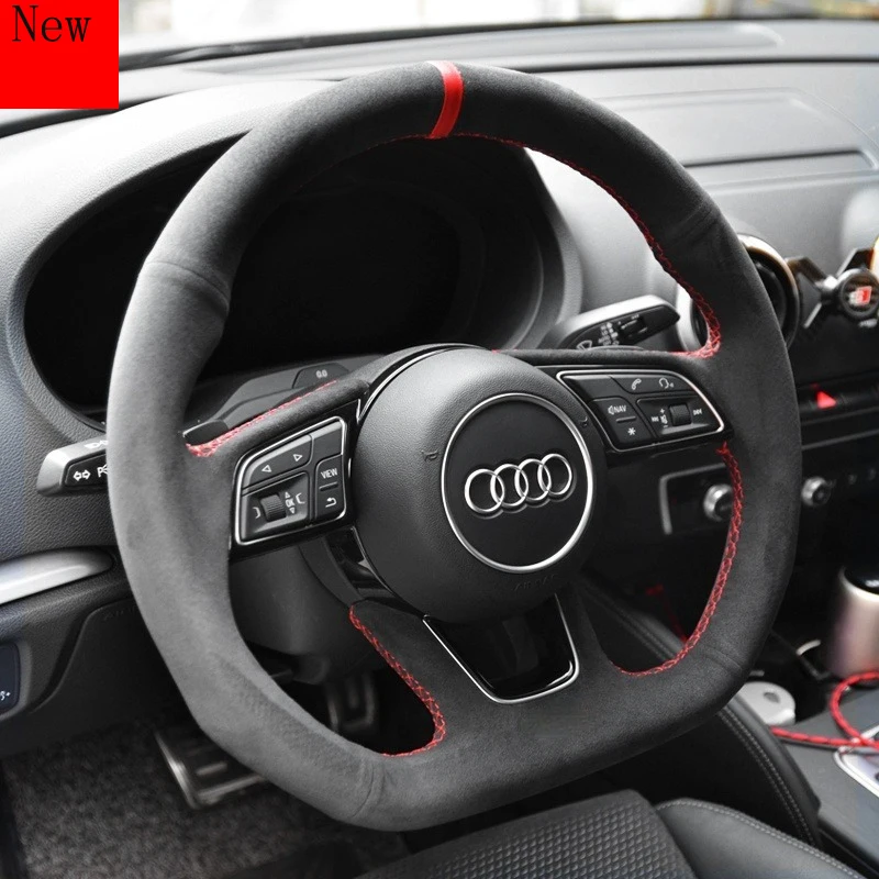 

High-quality Leather Suede Hand-stitched Car Steering Wheel Cover for Audi A4l A6l A3 A5 Q5l Q3 Q7 A8 TT Q2l Accessories