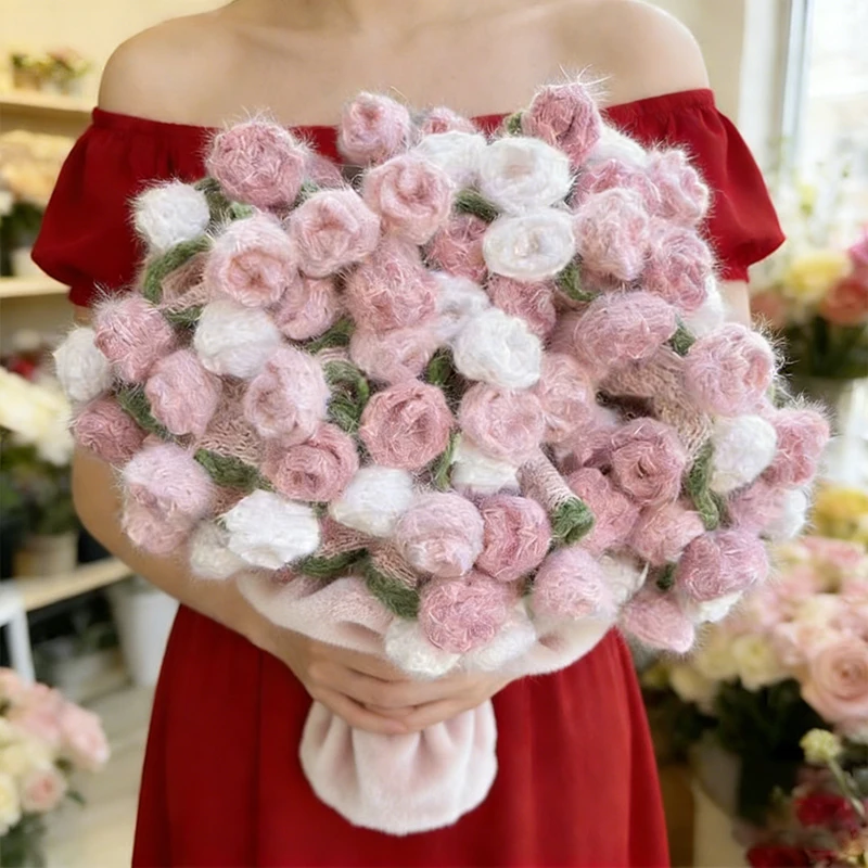 99pcs 160cm Handmade Rose Bouquet Blanket Eternal Romance Flower Valentine's Day Gift Romantic Home Decor Throw Blanket