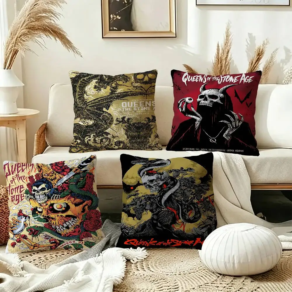 Band Q-Queens Of The Stone Age Office Cushion Pillowcase Car Cushion Cover45X45CM Lumbar Pillowcase Sofa Pillowcover
