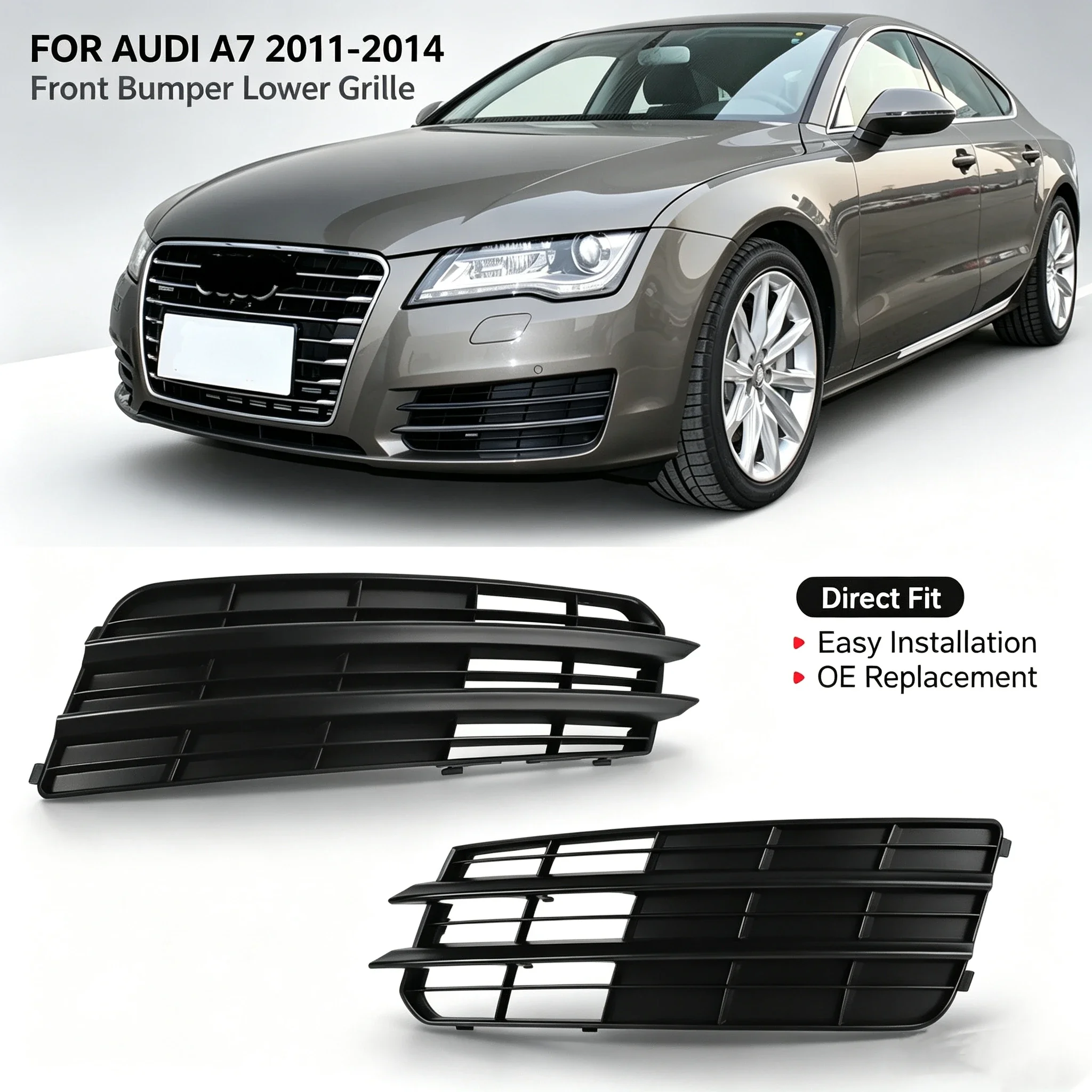 Front Bumper Fog Light Grille Left Right Grill Cover For Audi A7 2011 2012 2013 2014 2015 Fog Lamp Racing Grille Car Accessories