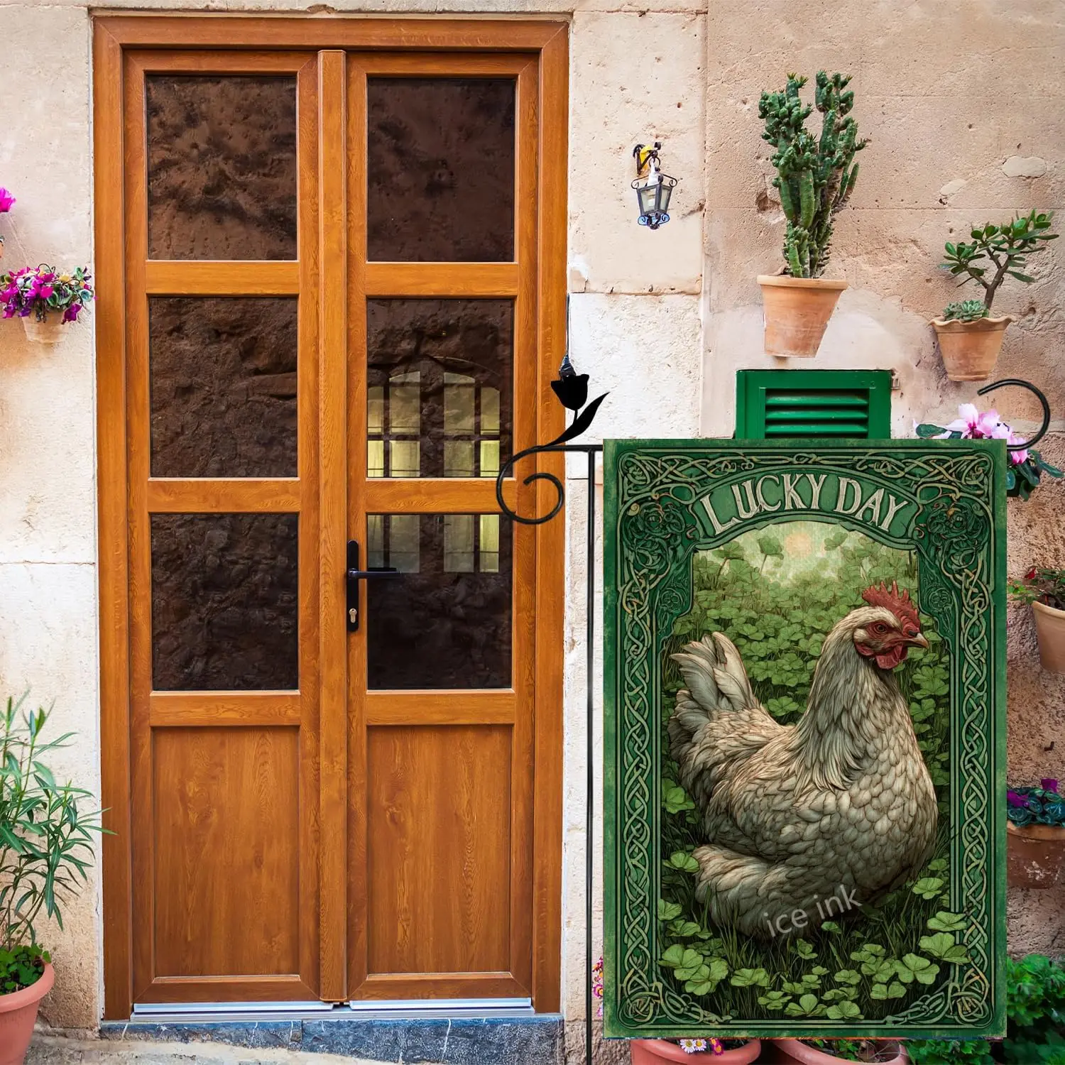 Ice ink Chicken St Patricks Day Lucky Holiday Welcome Garden Flag 12x18 Inch Linen Burlap Double Colorful Sided Yard Flag fo ZZM