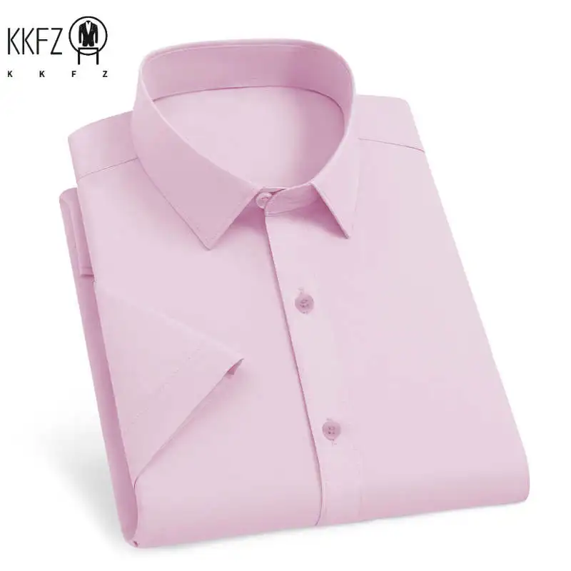 

Мужская деловая повседневная однотонная рубашка с коротким рукавом, летняя мода, удобный универсальный топ без глажки для мужчин