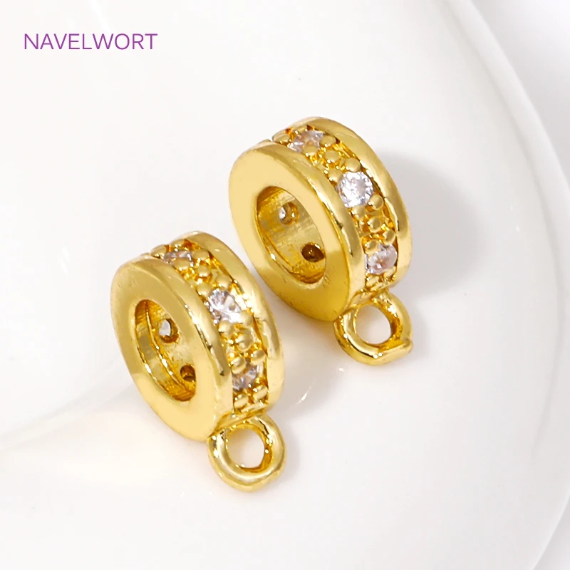 Trendy 18K Gold Plated Inlaid Zircon Round Pendant Bail Beads Brass Pendant Bail Connector For DIY Jewelry Making Supplies