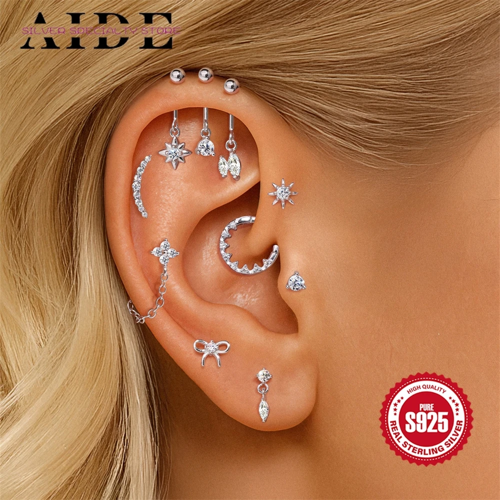 

AIDE стерлингового серебра 925 пробы, восьмиконечная звезда, муассанит, сфера, вертикальные серьги для пирсинга для женщин, свадебные украшения, подарки